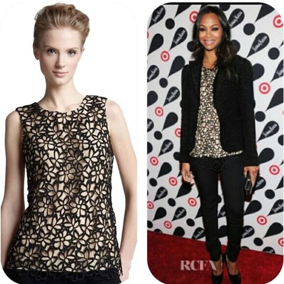 Lela Rose X Target Guipure Silk Blend Black Lace Blouse XS Party Cocktail - Picture 1 of 11